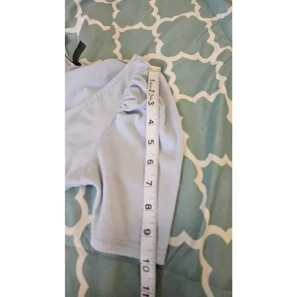 Alya Francesca’s Ribbed Puff Sleeve Scoop Neck Top Blue Size Small - Picture 8 of 9